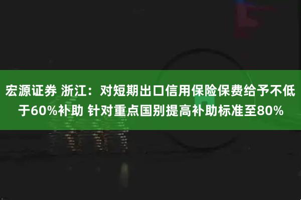 宏源证券 浙江：对短期出口信用保险保费给予不低于60%补助 针对重点国别提高补助标准至80%